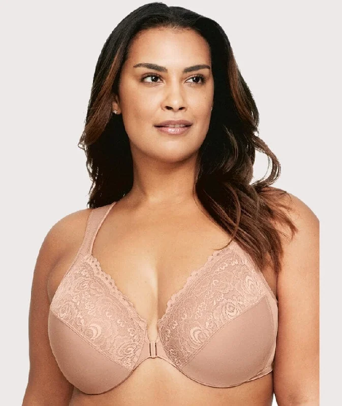 Glamorise WonderWire Front-Closure Bra - Cappuccino Sexy Mesh Bra