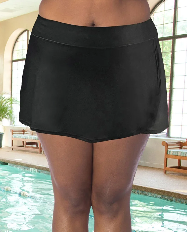 CHLORINE RESISTANT AQUAMORE SOLID PLUS SIZE SWIM SKORT Stylish Cover-Up Set