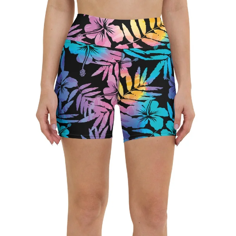 5" Swim Shorts UV Paddleboard Swim Shorts, Swim BoyShort - Ombre Floral Hibiscus Stylish Swimsuit Set