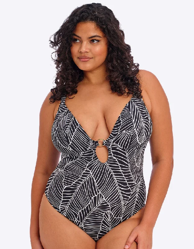 Elomi Kata Beach Non Wired Plunge Swimsuit Black Print Tropical Print One-Piece