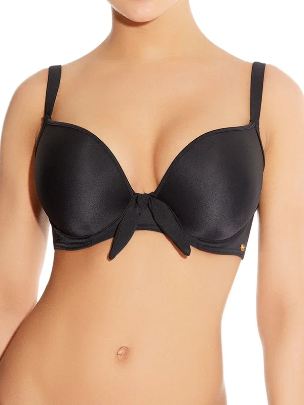 Deco Swim Moulded Bikini Top - Black Flirty Ruffle Swimsuit