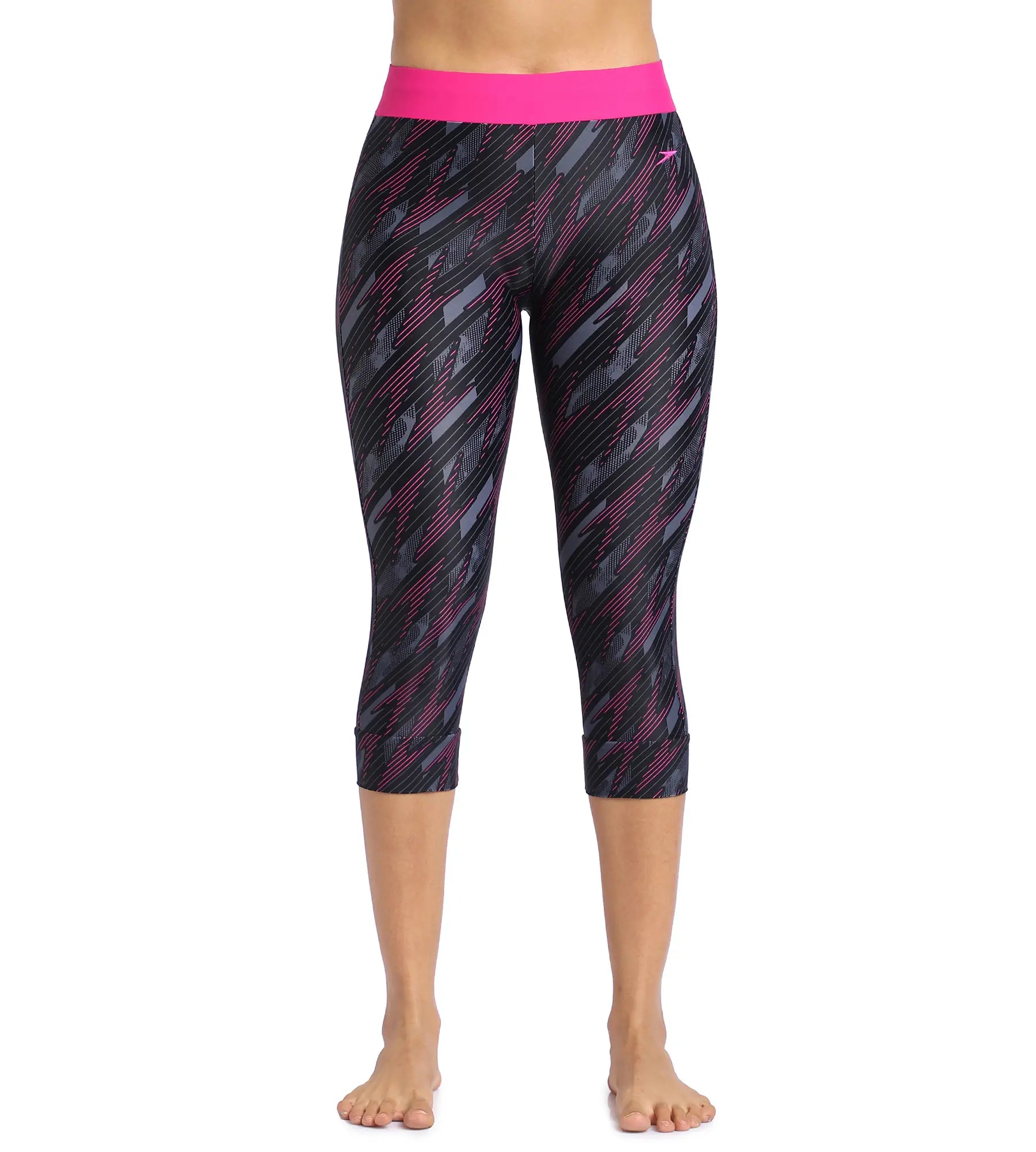 Women's Endurance 10 Hyperboom Contrast Swim Capri - Black & Electric Pink Adjustable Swim Top