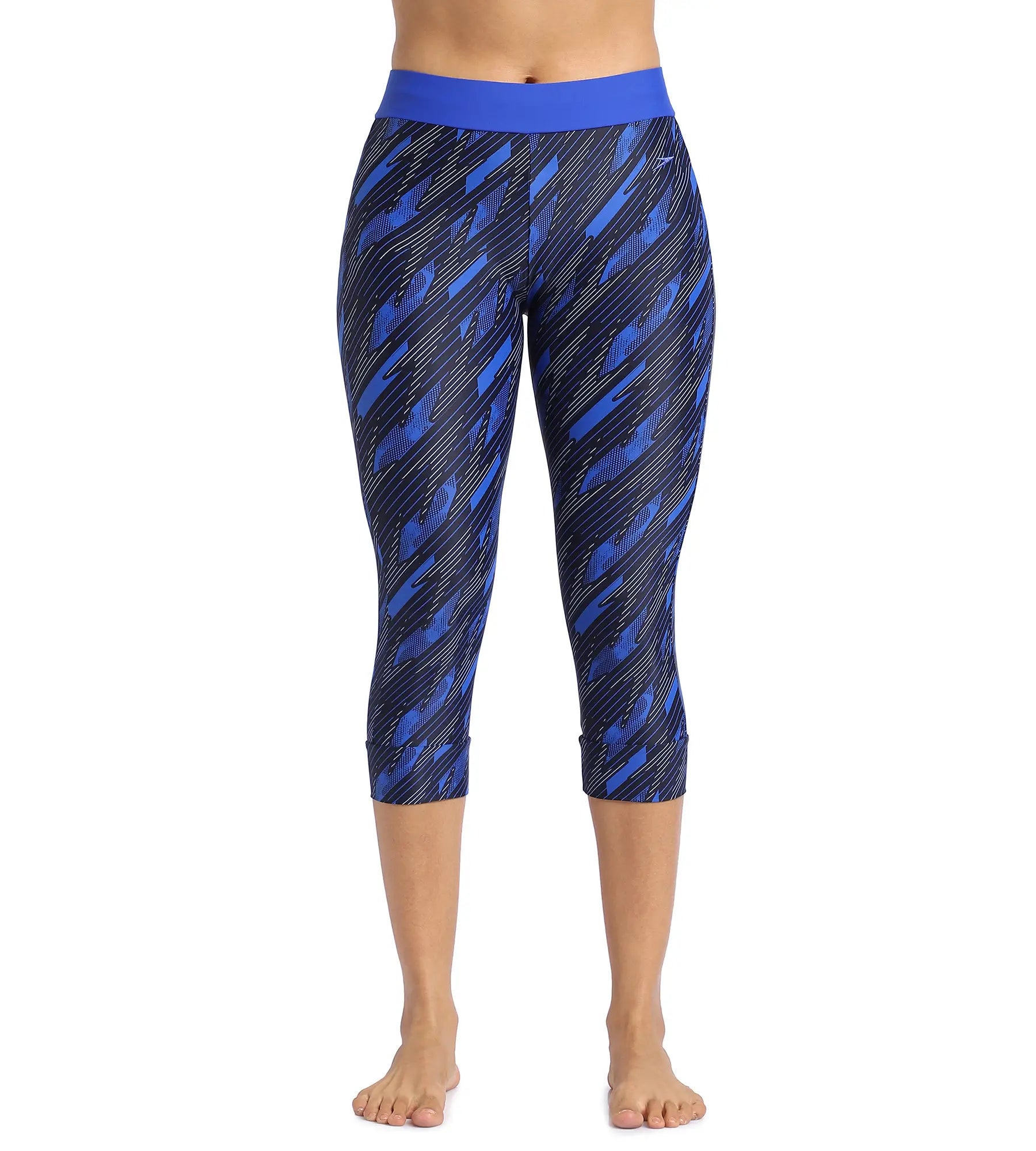 Women's Endurance 10 Hyperboom Contrast Swim Capri - True Navy & True Cobalt Plunge Neckline Swimsuit