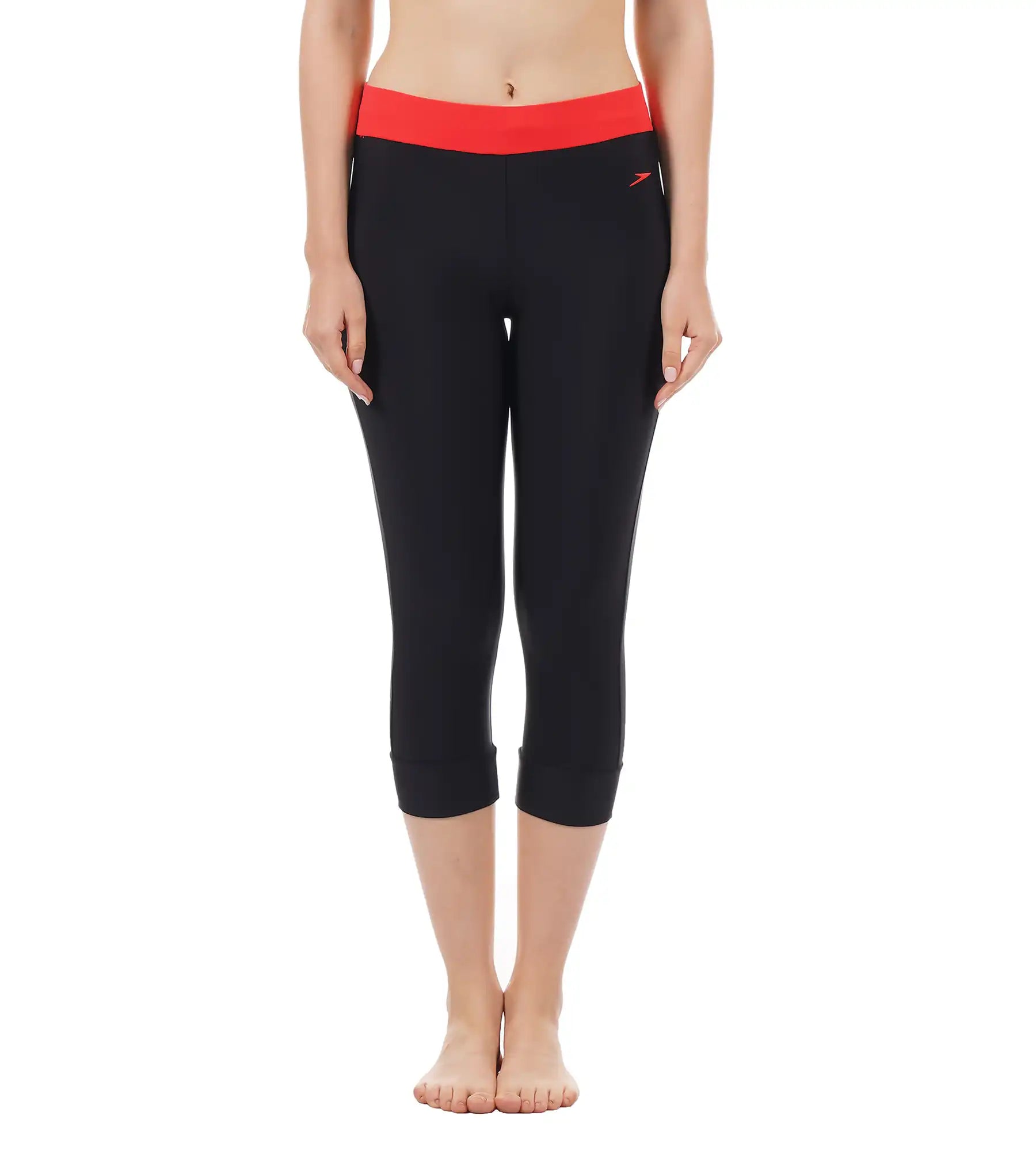 Women's Endurance 10 Contrast Swim Capri - Black & Lava Red Vintage Swimwear Look