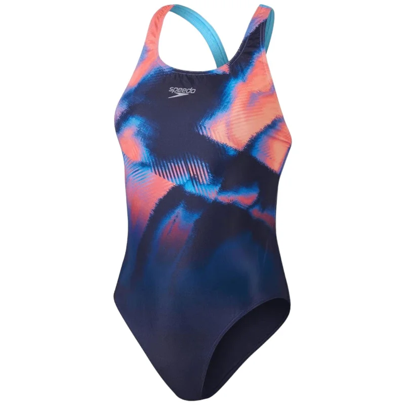 Speedo Placement Digital Powerback Womens Swimsuit Ruffled Swimsuit Top