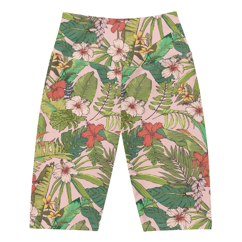 UPF 50 Women's 9" Inseam Plus Size Swim Shorts, Vintage Tropical Floral Chic Beach Cover-Up