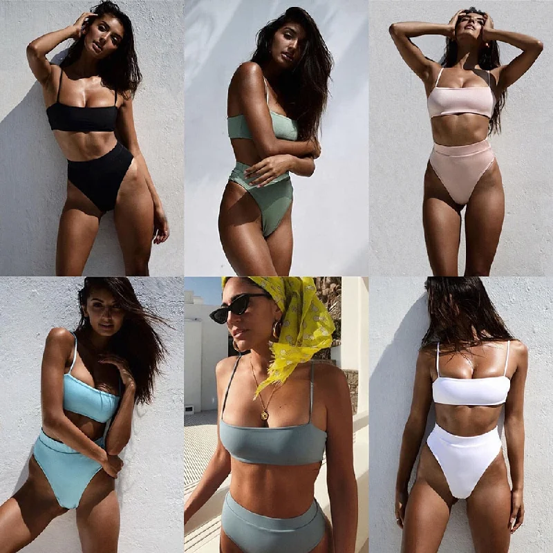 ZTVitality Sexy Bikinis Solid Push Up Bikini 2020 Hot Sale Padded Bra Straps High Waist Swimsuit Female Swimwear Women Biquini Tie-Back Swimwear