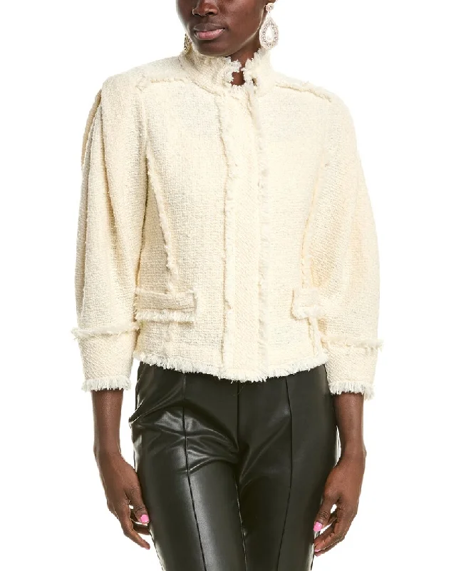 Alberta Ferretti Wool & Silk-Blend Tweed Jacket Belted Jacket Elasticated Jacket Padded Jacket