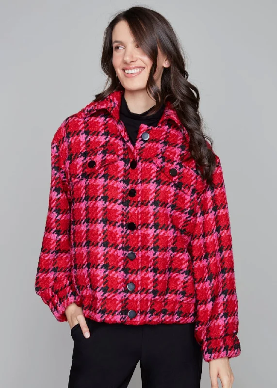 Carre Noir - Mix Plaid and Houndstooth Jacket -SALE Satin Jacket Silk Jacket Chiffon Jacket