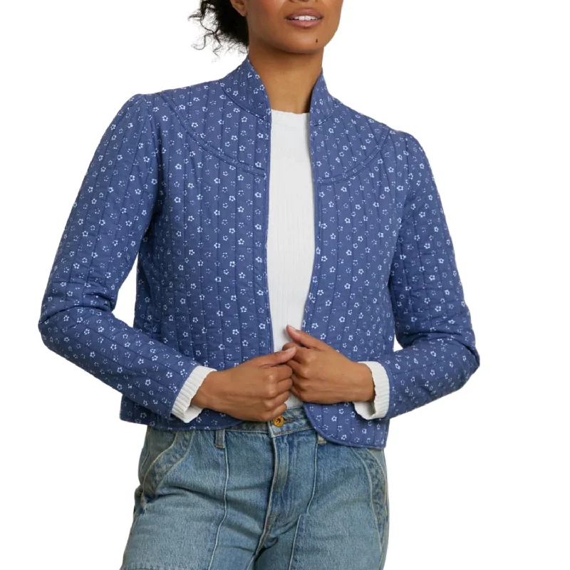 Daisy Crop Quilted Jacket In Indigo Flower Chenille Jacket Brocade Jacket Lace Jacket