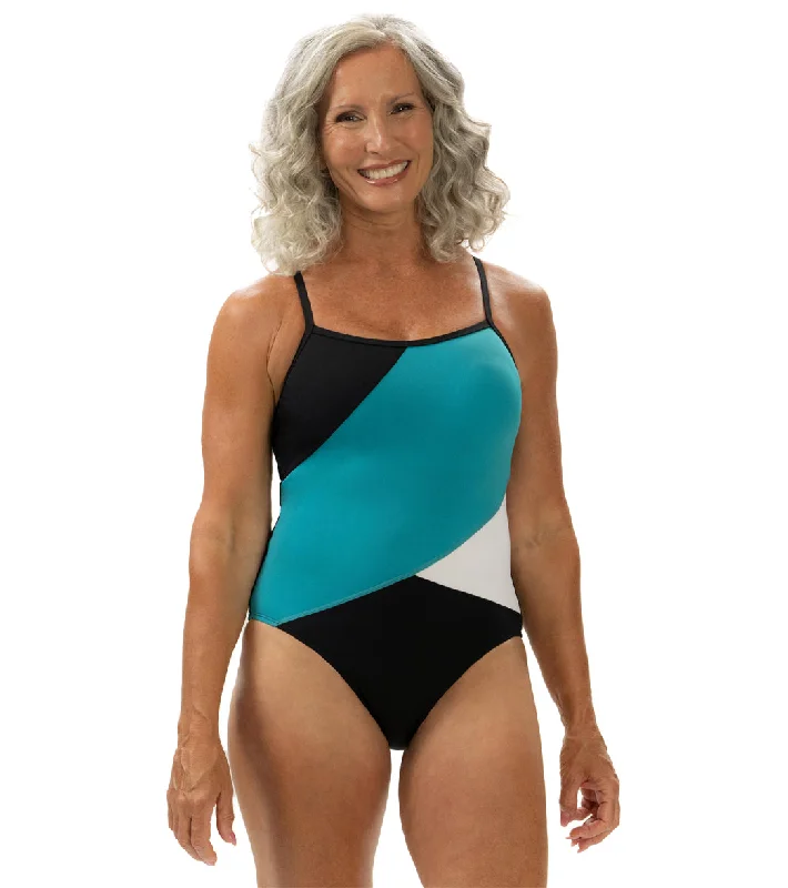 Dolfin Aquashape Women's Color Block Moderate One Piece Swimsuit BLACK/TURQ Adjustable Swim Top Dolfin Aquashape Women's Color Block Moderate One Piece Swimsuit BLACK/TURQ Adjustable Swim Top