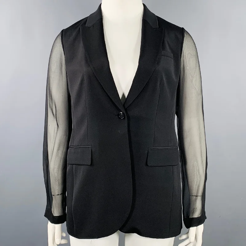 ELIE TAHARI Size 10 Black Polyester Single Button Jacket Blazer Tailored Jacket Straight Jacket A-Line Jacket