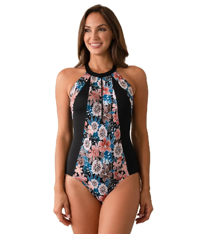 Fit4U Women's Moon Shadow High Neck Zip One Piece Swimsuit (C Cup) Mocha Quick-Dry Tankini Fit4U Women's Moon Shadow High Neck Zip One Piece Swimsuit (C Cup) Mocha Quick-Dry Tankini