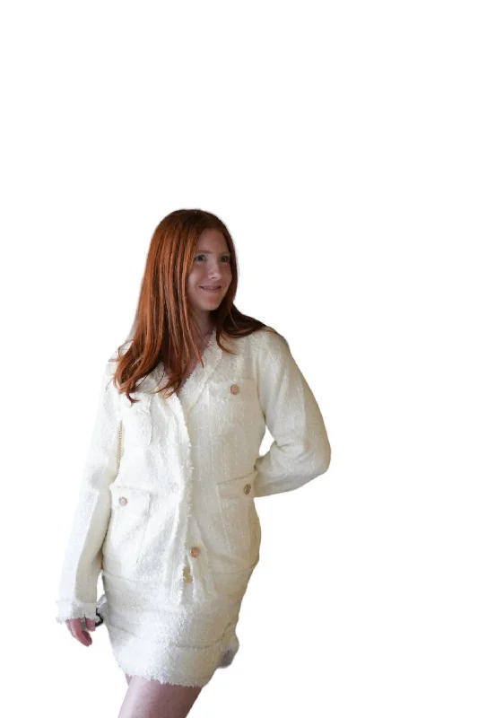 French Chic Tweed Jacket In White Satin Jacket Silk Jacket Chiffon Jacket