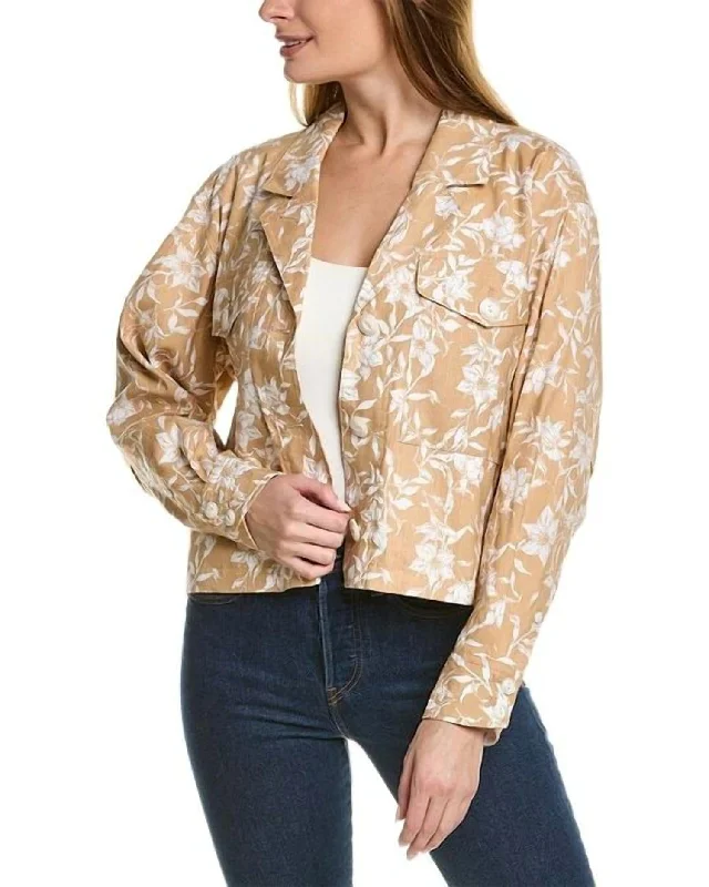 Jessie Printed Linen Shirt Jacket In Beige Floral Satin Jacket Silk Jacket Chiffon Jacket