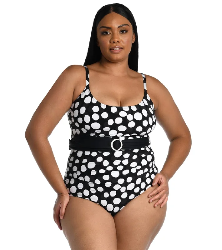 La Blanca Women's Plus Size Mod For Dot Belted Lingerie Mio One Piece Swimsuit Sleek Mesh Bikini La Blanca Women's Plus Size Mod For Dot Belted Lingerie Mio One Piece Swimsuit Sleek Mesh Bikini