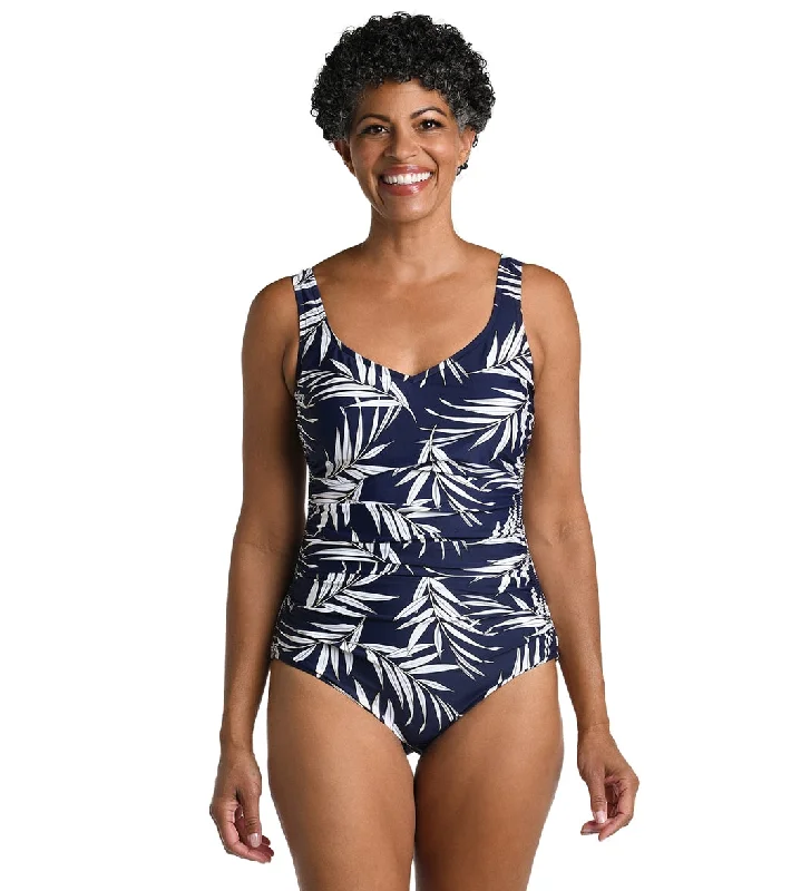 Maxine Women's Gold Leaf Over The Shoulder One Piece Swimsuit Indigo Reversible Bikini Set Maxine Women's Gold Leaf Over The Shoulder One Piece Swimsuit Indigo Reversible Bikini Set