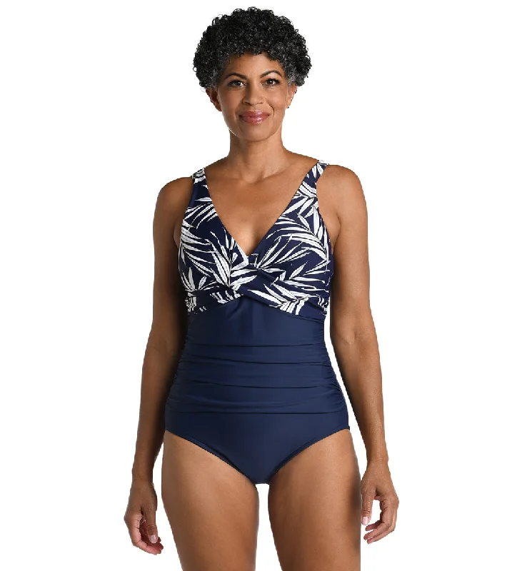Maxine Women's Gold Leaf Wrap Front One Piece Swimsuit Indigo Strapless Swimsuit Top Maxine Women's Gold Leaf Wrap Front One Piece Swimsuit Indigo Strapless Swimsuit Top