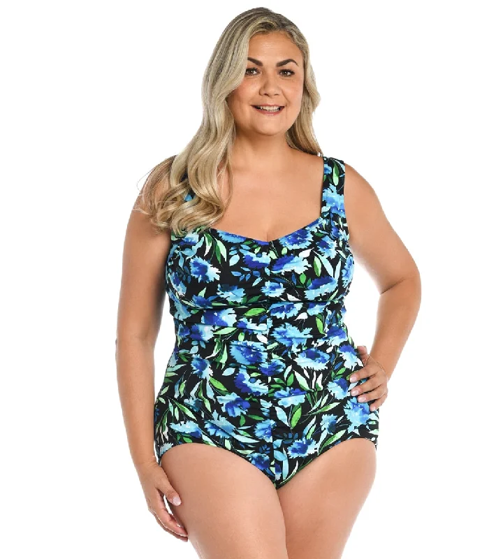 Maxine Women's Plus Size Dandelion Fields Spa Shirred Girl Leg One Piece Swimsuit Reversible Bikini Set Maxine Women's Plus Size Dandelion Fields Spa Shirred Girl Leg One Piece Swimsuit Reversible Bikini Set
