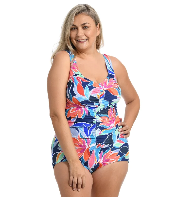Maxine Women's Plus Size Jungle Vines Girl Leg One Piece Swimsuit Multi Comfortable Tankini Set Maxine Women's Plus Size Jungle Vines Girl Leg One Piece Swimsuit Multi Comfortable Tankini Set