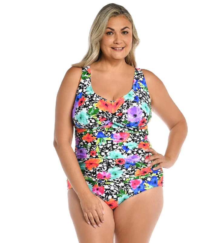 Maxine Women's Plus Size Pop Petals Twist Front One Piece Swimsuit Push-Up Bikini Top Maxine Women's Plus Size Pop Petals Twist Front One Piece Swimsuit Push-Up Bikini Top