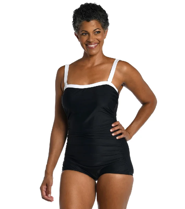 Maxine Women's Solid Bandeau Girl Leg One Piece Swimsuit Black Luxury Swimsuit Style Maxine Women's Solid Bandeau Girl Leg One Piece Swimsuit Black Luxury Swimsuit Style