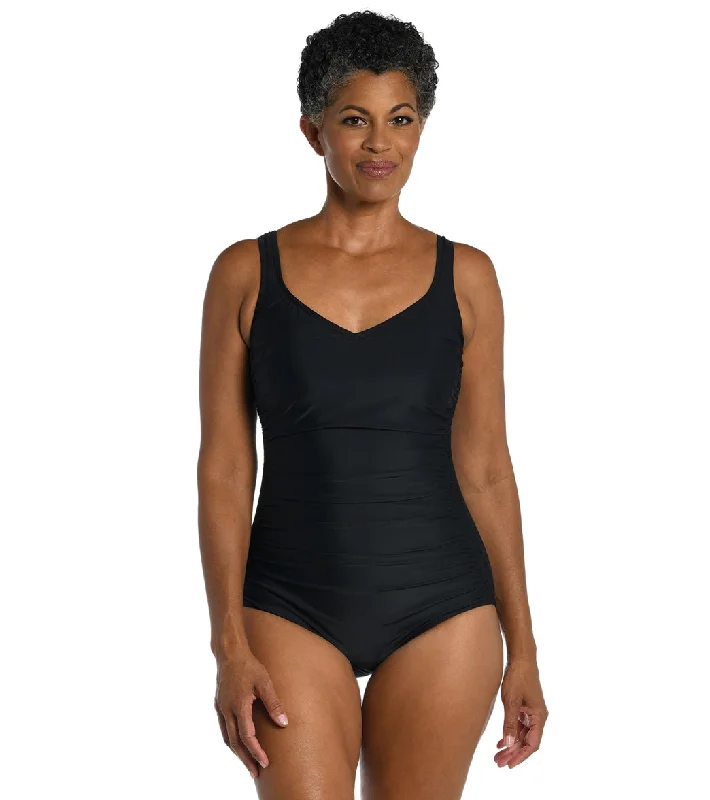Maxine Women's Solid Over The Shoulder One Piece Swimsuit Black Reversible Bikini Set Maxine Women's Solid Over The Shoulder One Piece Swimsuit Black Reversible Bikini Set