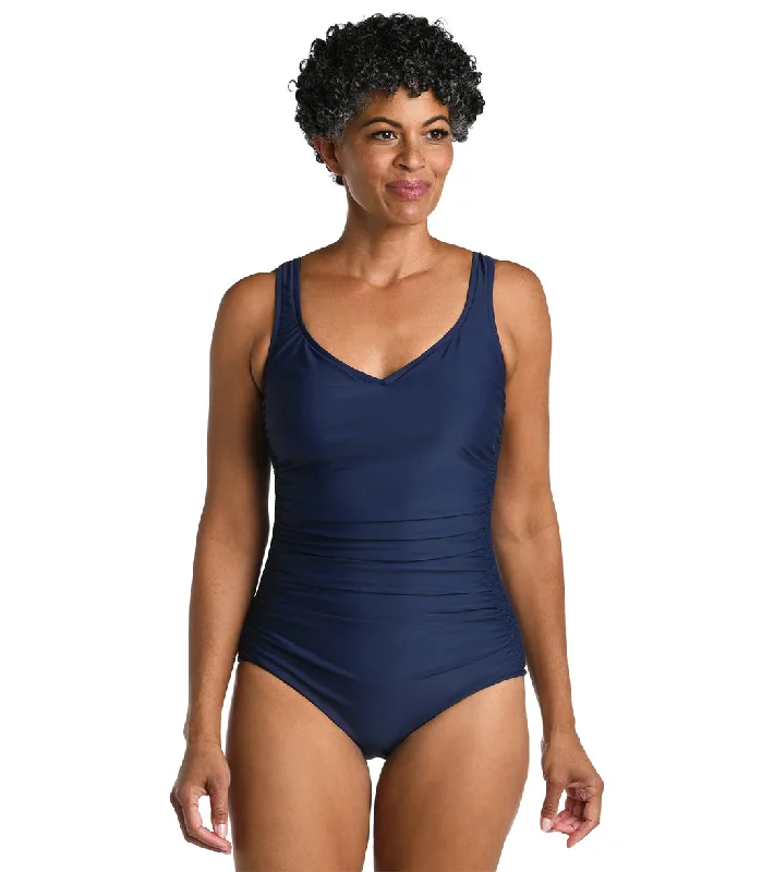 Maxine Women's Solid Over The Shoulder One Piece Swimsuit Indigo Sporty Racerback Swimsuit Maxine Women's Solid Over The Shoulder One Piece Swimsuit Indigo Sporty Racerback Swimsuit