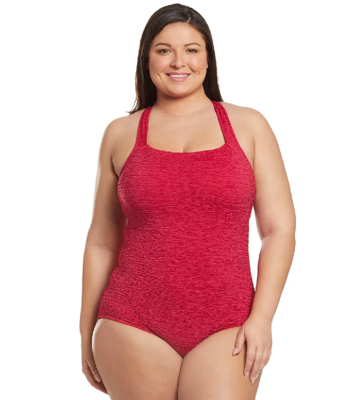 Penbrooke Krinkle Plus Size Chlorine Resistant One Piece Active Back Swimsuit Poppy Red Swim Skirt Set Penbrooke Krinkle Plus Size Chlorine Resistant One Piece Active Back Swimsuit Poppy Red Swim Skirt Set