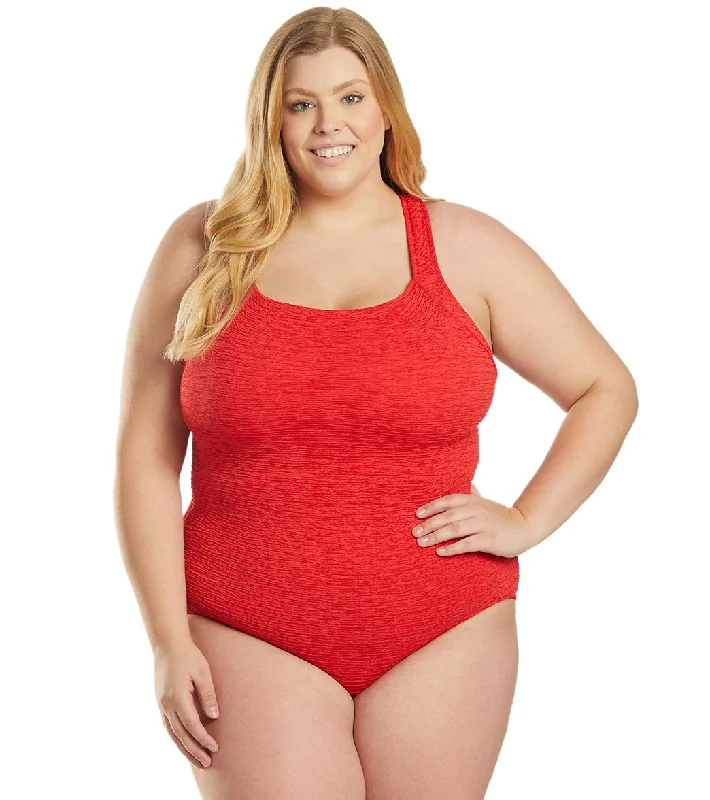 Penbrooke Krinkle Plus Size Chlorine Resistant One Piece Active Back Swimsuit Red Adjustable Swim Top Penbrooke Krinkle Plus Size Chlorine Resistant One Piece Active Back Swimsuit Red Adjustable Swim Top