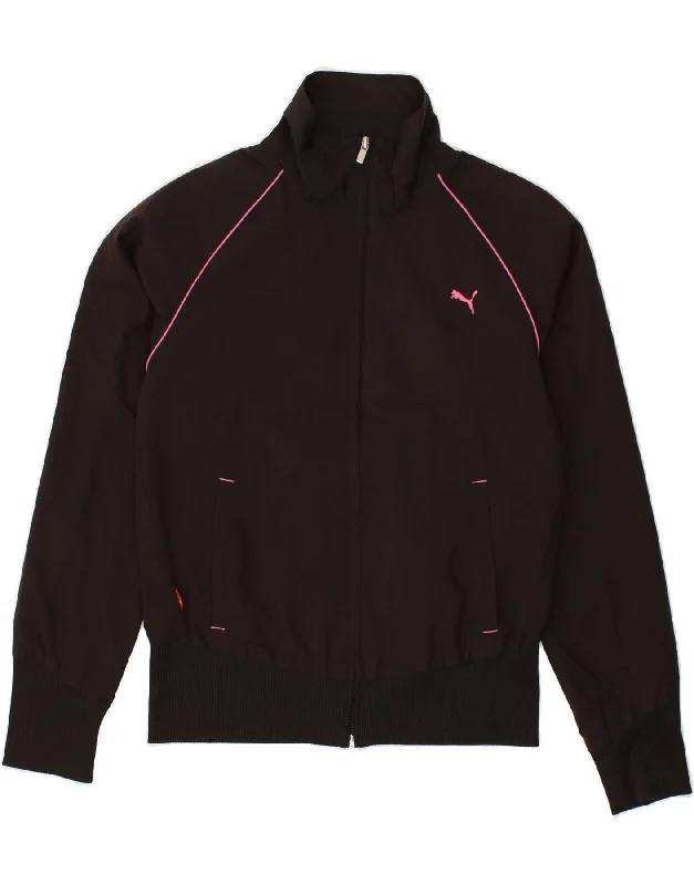 PUMA Womens Tracksuit Top Jacket UK 12 Medium Black Front Pockets Side Pockets Patch Pockets