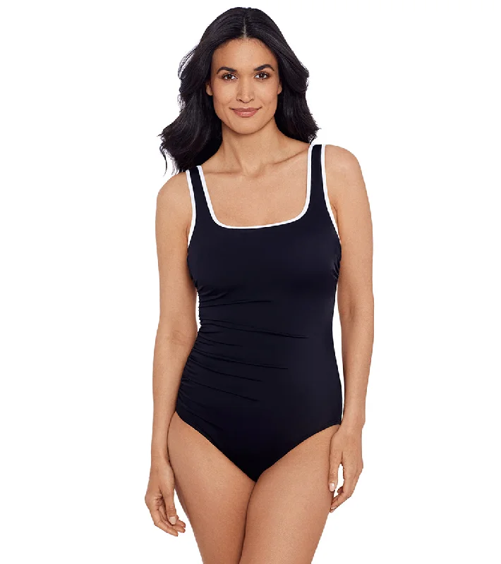 Shape Solver SPORT Women's Colorblock Sport Side Shirred Tank One Piece Swimsuit Retro-Inspired Bikini Set Shape Solver SPORT Women's Colorblock Sport Side Shirred Tank One Piece Swimsuit Retro-Inspired Bikini Set