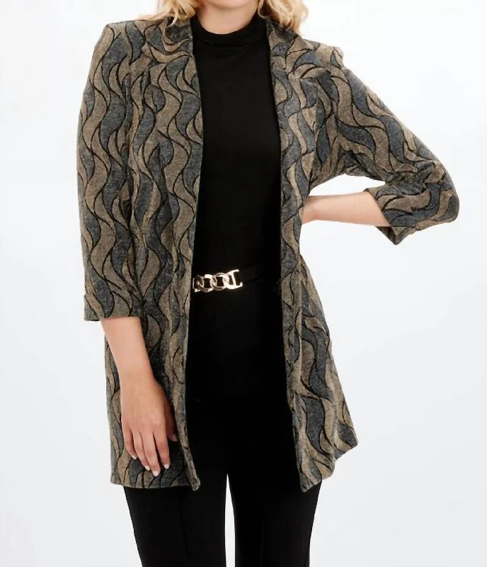 Shimmer Wave Motif Jacket In Gold/navy Cardigan Sweater Pullover