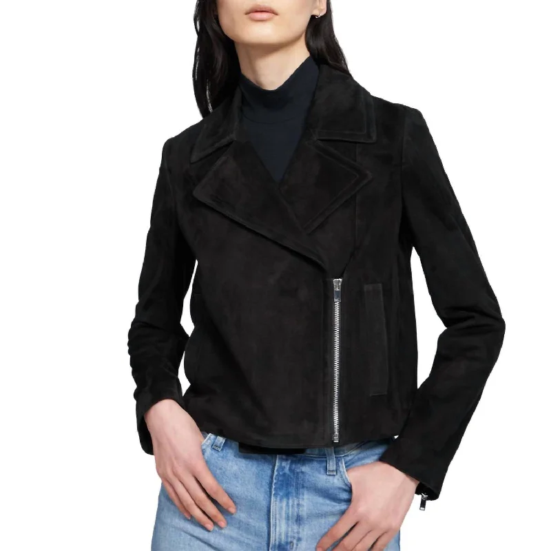 Slim Moto Jacket In Black Suede Satin Jacket Silk Jacket Chiffon Jacket