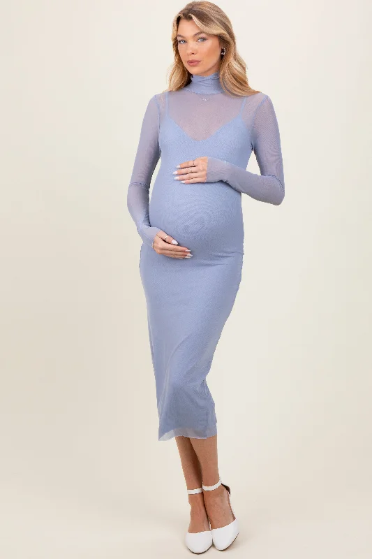 Light Blue Mesh Overlay Fitted Maternity Midi Dress Fashionable Polka Dot Midi Dress Light Blue Mesh Overlay Fitted Maternity Midi Dress Fashionable Polka Dot Midi Dress