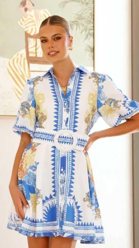 Sahar Mini Dress - Blue Doll Comfortable One-Shoulder Mini Dress