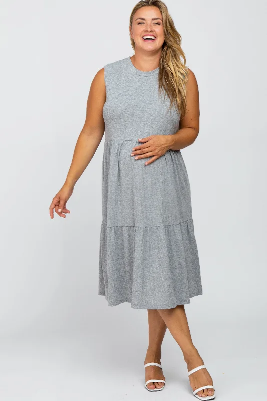 Heather Grey Ribbed Sleeveless Plus Maternity Midi Dress Fashionable Plaid Midi Dress Heather Grey Ribbed Sleeveless Plus Maternity Midi Dress Fashionable Plaid Midi Dress