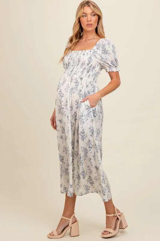 Ivory Floral Smocked Sweetheart Neckline Maternity Midi Dress Stylish Halter Neck Midi Dress Ivory Floral Smocked Sweetheart Neckline Maternity Midi Dress Stylish Halter Neck Midi Dress