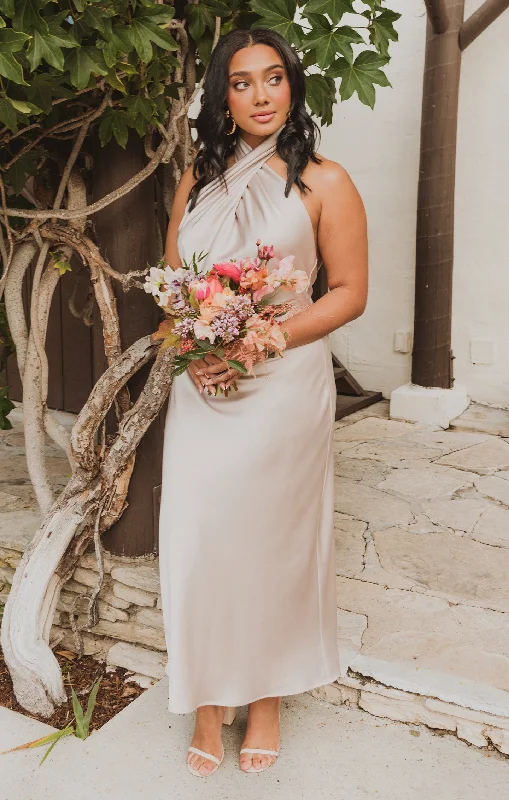 Jasmine Halter Midi Dress ~ Show Me The Ring Luxe Satin Trendy Midi Dress with Belt