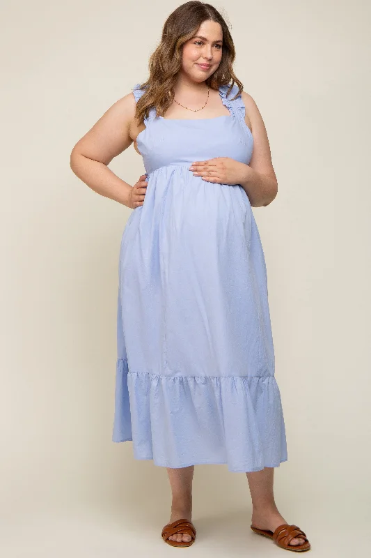 Light Blue Ruffle Strap Back Tie Maternity Plus Midi Dress Stylish Halter Neck Midi Dress Light Blue Ruffle Strap Back Tie Maternity Plus Midi Dress Stylish Halter Neck Midi Dress