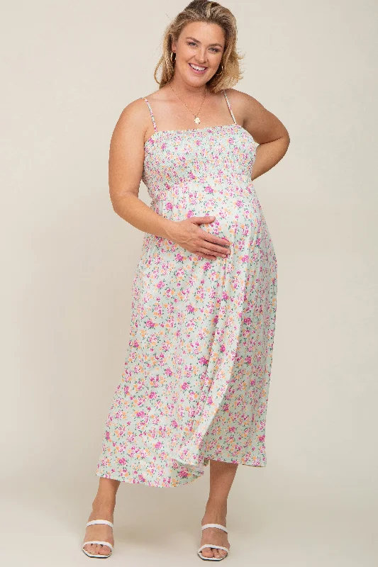 Light Olive Square Neck Smocked Plus Maternity Midi Dress Comfortable Floral Print Midi Dress Light Olive Square Neck Smocked Plus Maternity Midi Dress Comfortable Floral Print Midi Dress