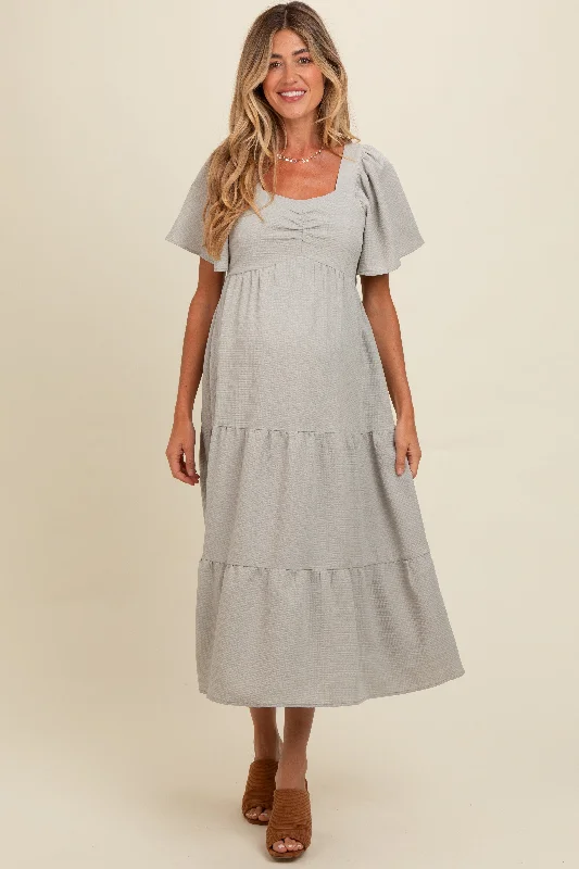 Light Olive Sweetheart Neck Short Puff Sleeve Tiered Maternity Midi Dress Elegant Pleated Sleeve Midi Dress Light Olive Sweetheart Neck Short Puff Sleeve Tiered Maternity Midi Dress Elegant Pleated Sleeve Midi Dress