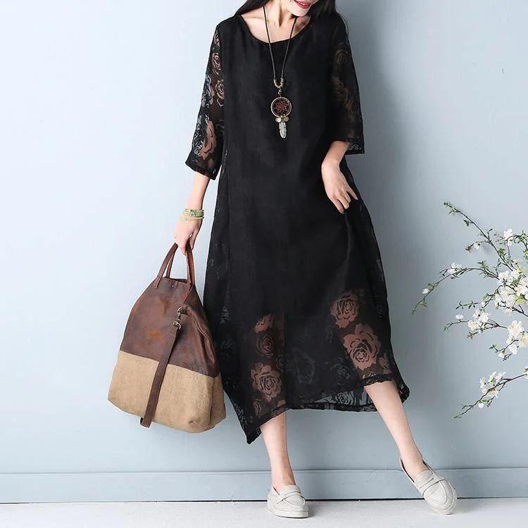 2024 black hollow out maxi dress o neck Half sleeve bridesmaid dress asymmetric summer dress Elegant Silk Maxi Dress 2024 black hollow out maxi dress o neck Half sleeve bridesmaid dress asymmetric summer dress Elegant Silk Maxi Dress