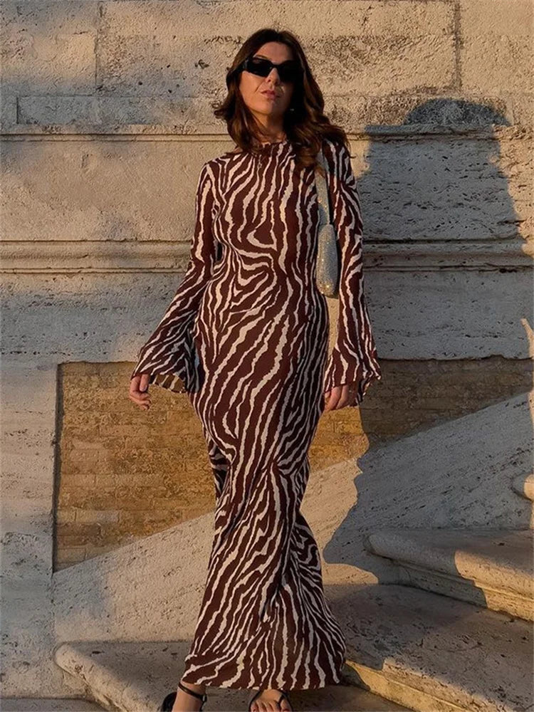 Autumn Sexy Long Sleeve Zebra Print Bodycon Maxi Dress Fashionable Faux Wrap Maxi Dress Autumn Sexy Long Sleeve Zebra Print Bodycon Maxi Dress Fashionable Faux Wrap Maxi Dress