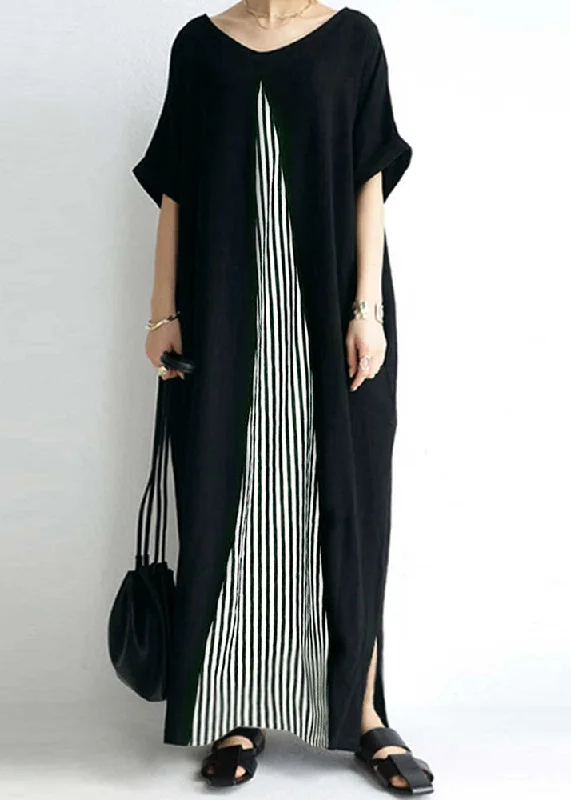 Casual Black O-Neck Striped Patchwork Cozy Maxi Dress Short Sleeve Stylish Boho Chic Maxi Dress Casual Black O-Neck Striped Patchwork Cozy Maxi Dress Short Sleeve Stylish Boho Chic Maxi Dress