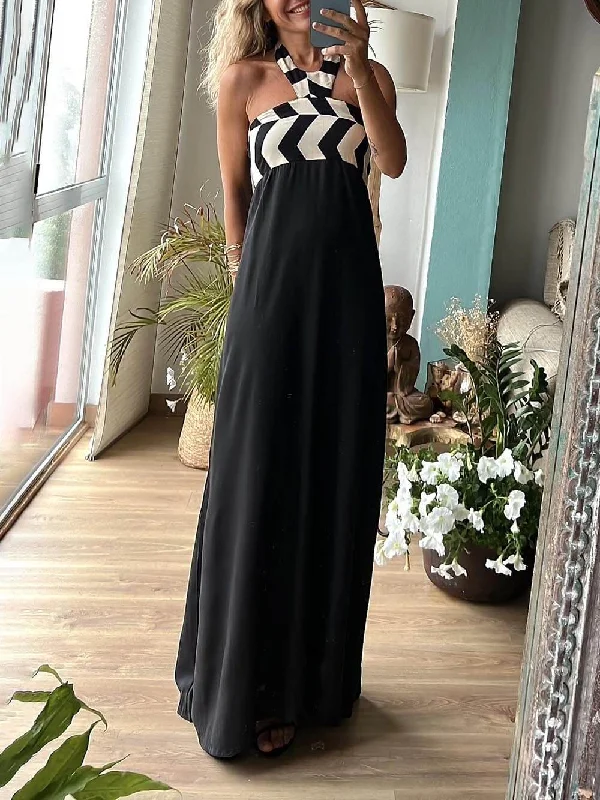 Unique Striped Print Charming Loose Halterneck Maxi Dress Cozy Ruffle Sleeve Maxi Dress Unique Striped Print Charming Loose Halterneck Maxi Dress Cozy Ruffle Sleeve Maxi Dress