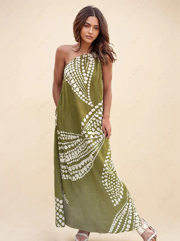 Unique Polka Dot Print Graceful One Shoulder Pocketed Maxi Dress Stylish Off-Shoulder Maxi Dress Unique Polka Dot Print Graceful One Shoulder Pocketed Maxi Dress Stylish Off-Shoulder Maxi Dress