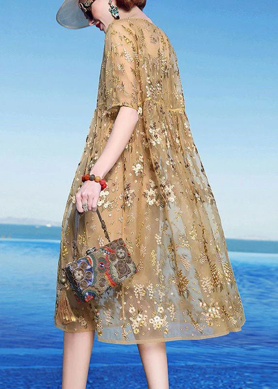 Unique Yellow Embroidered Patchwork Tulle Maxi Dress Summer Fashionable Halter Neck Maxi Dress Unique Yellow Embroidered Patchwork Tulle Maxi Dress Summer Fashionable Halter Neck Maxi Dress