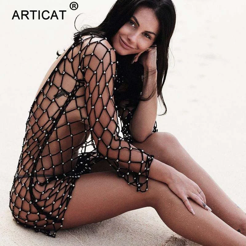 Sexy Hollow Out Summer Dress Women Black Beads Crochet Backless See Through Mini Dress Casual Party Beach Dress Vestidos Elegant Tulle Mini Dress Sexy Hollow Out Summer Dress Women Black Beads Crochet Backless See Through Mini Dress Casual Party Beach Dress Vestidos Elegant Tulle Mini Dress