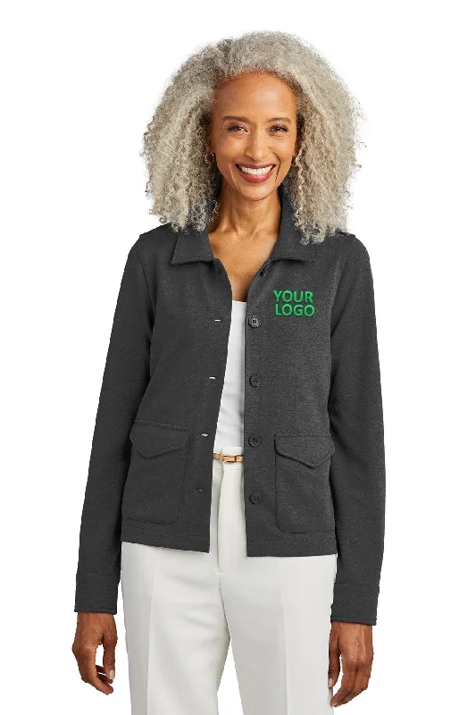 Brooks Brothers Womens Mid-Layer Stretch Button Jacket, Windsor Grey Heather Snapped Jacket Toggled Jacket Drawstring Jacket